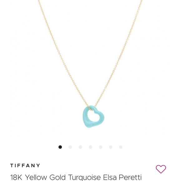 NEW Tiffany & Co.18K Yellow Gold Turquoise Elsa Peretti Open Heart Necklace - Picture 1 of 9